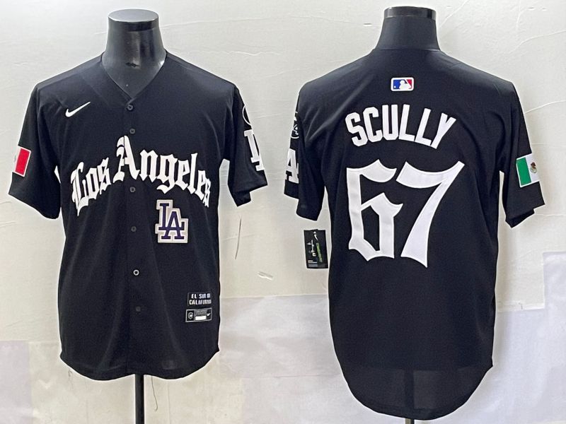 Men 2025 Los Angeles Dodgers #67 Scully Black Five generations Joint Name Nike MLB Jersey style 13->los angeles dodgers->MLB Jersey
